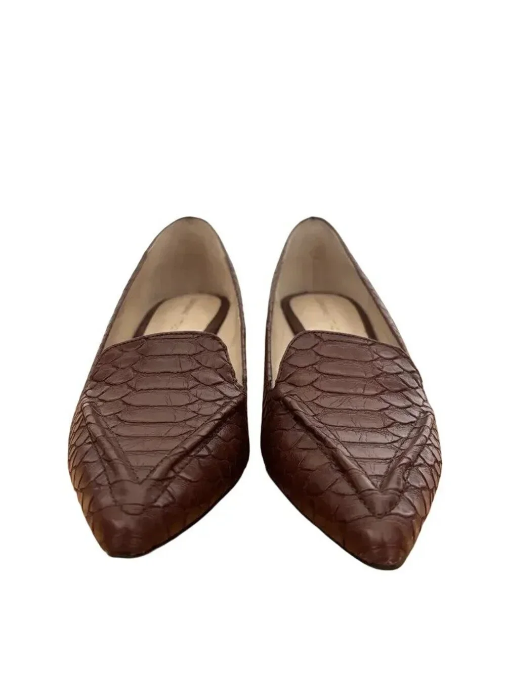 ADRIENNE VITTADINI Croc Embossed Pointed Toe Leather Kitten Heels Cognac SZ 8.5